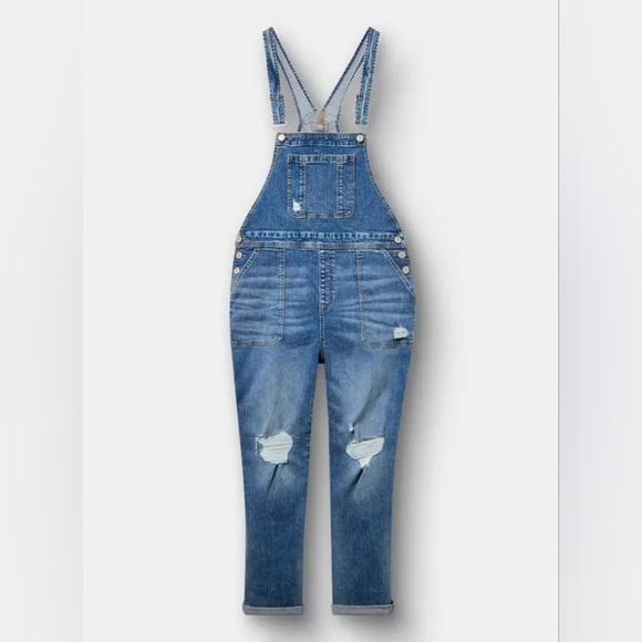 Torrid Women's Blue Distressed Denim Straight Leg Overalls Size 18 Nwt - Picture 6 of 6
